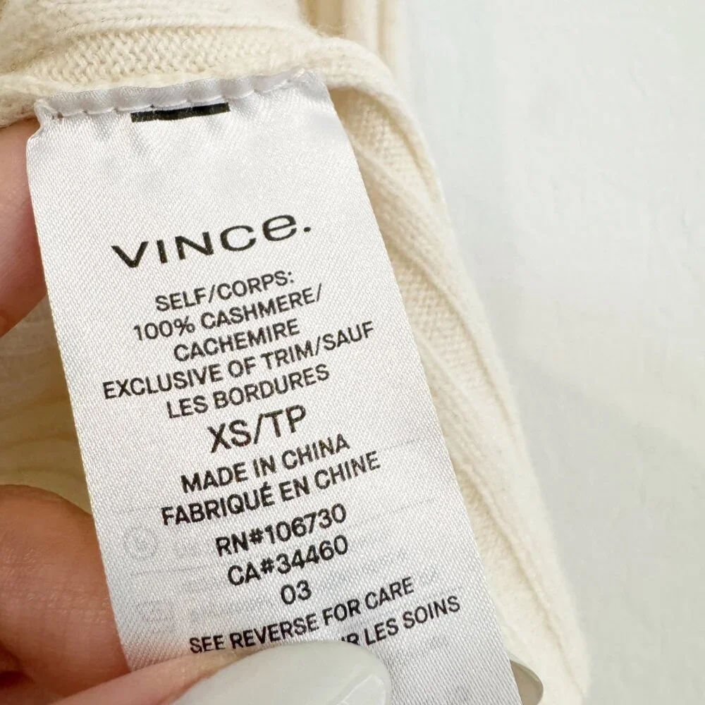 Vince 100% Cashmere Shoulder Slit Ribbed Knit Flare Sleeve Sweater Boho Cream XS